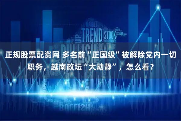 正规股票配资网 多名前“正国级”被解除党内一切职务，越南政坛“大动静”，怎么看？